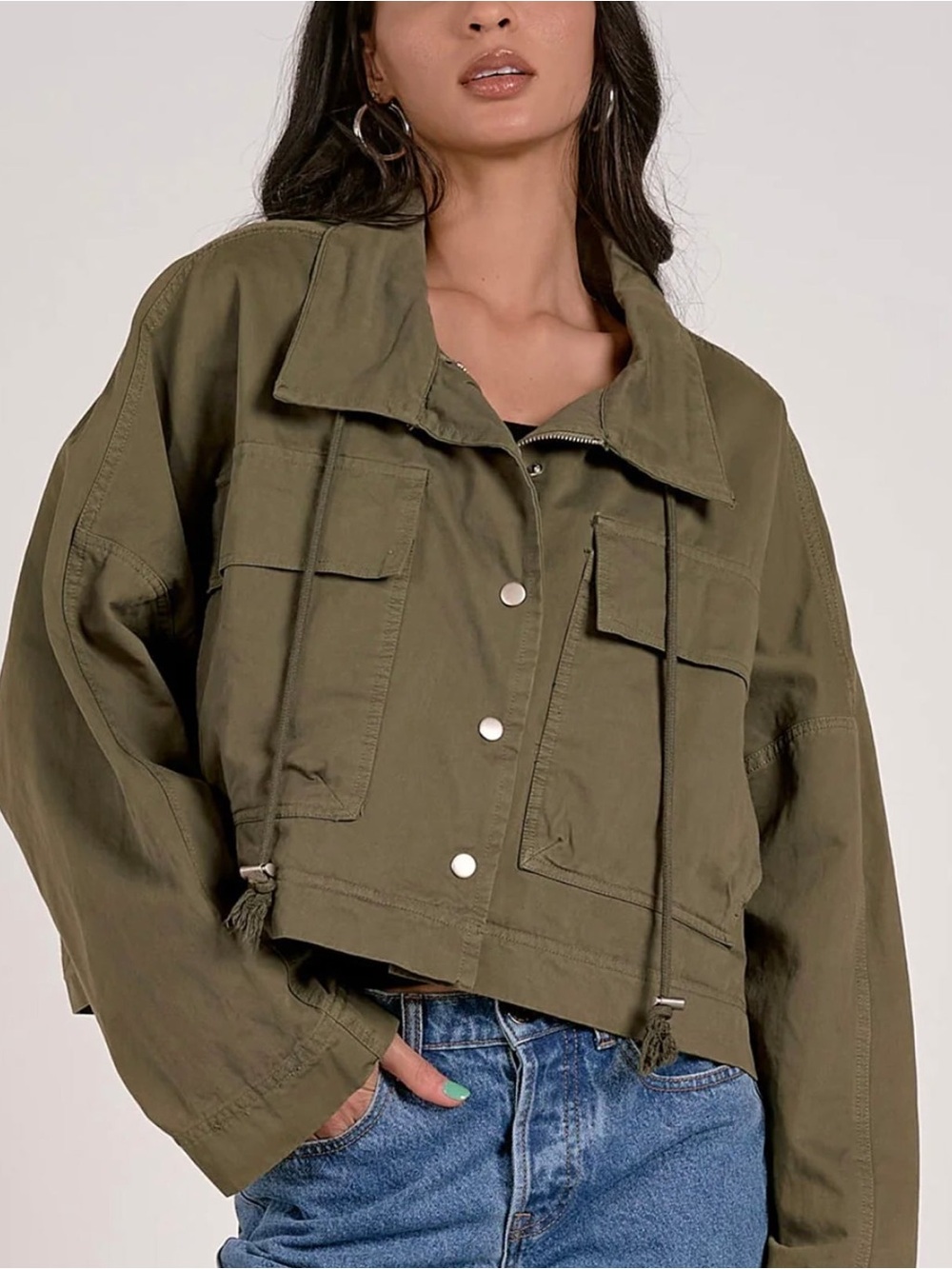 Elan Olive Green Crop Utility Jacket